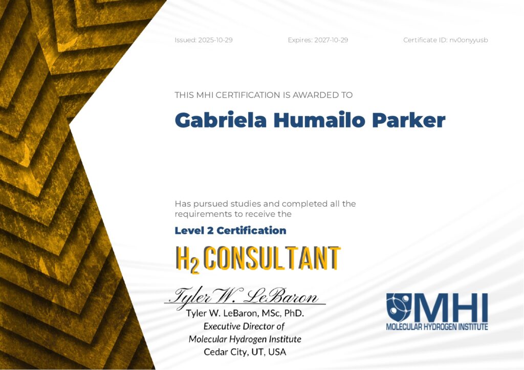 The MHI Certification for Gabriela Humailo Parker - Level 2 Certification - H₂ Consultant