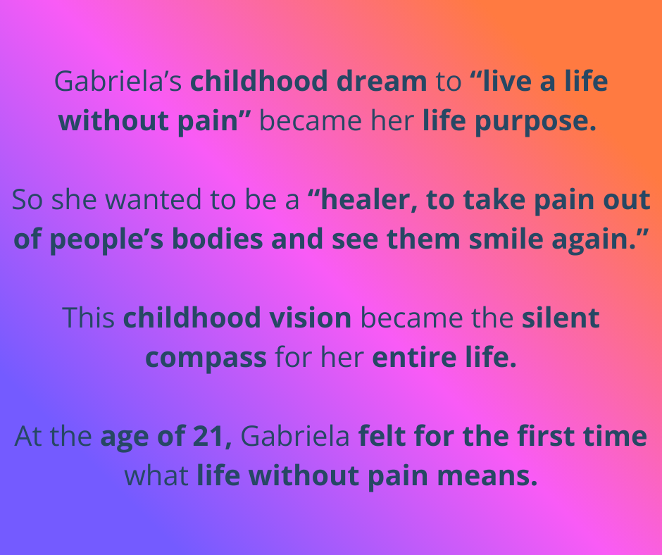 Gabriela's childhood dream to live a life without pain became her life purpose.